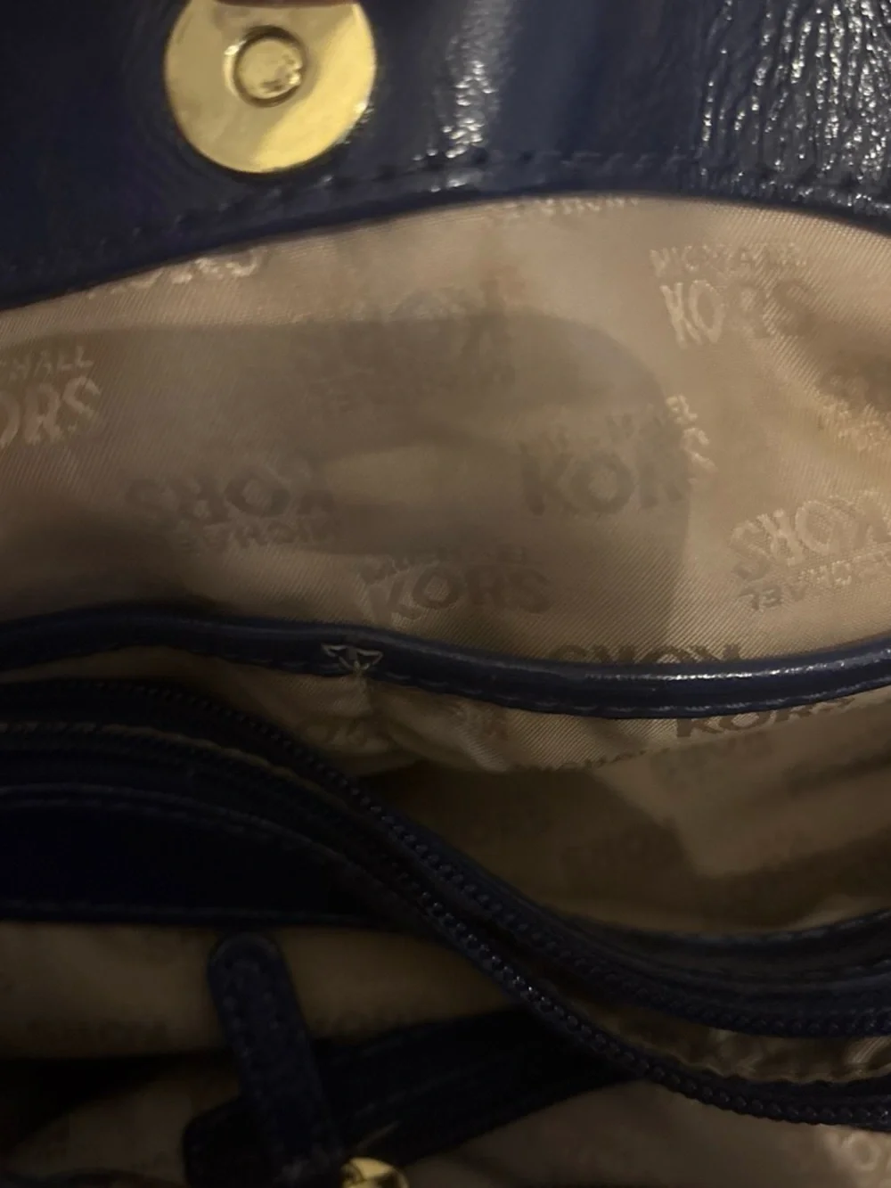 Vintage Michael Kors Dark Navy Leather Shoulder Bag with Gold MK Charm
